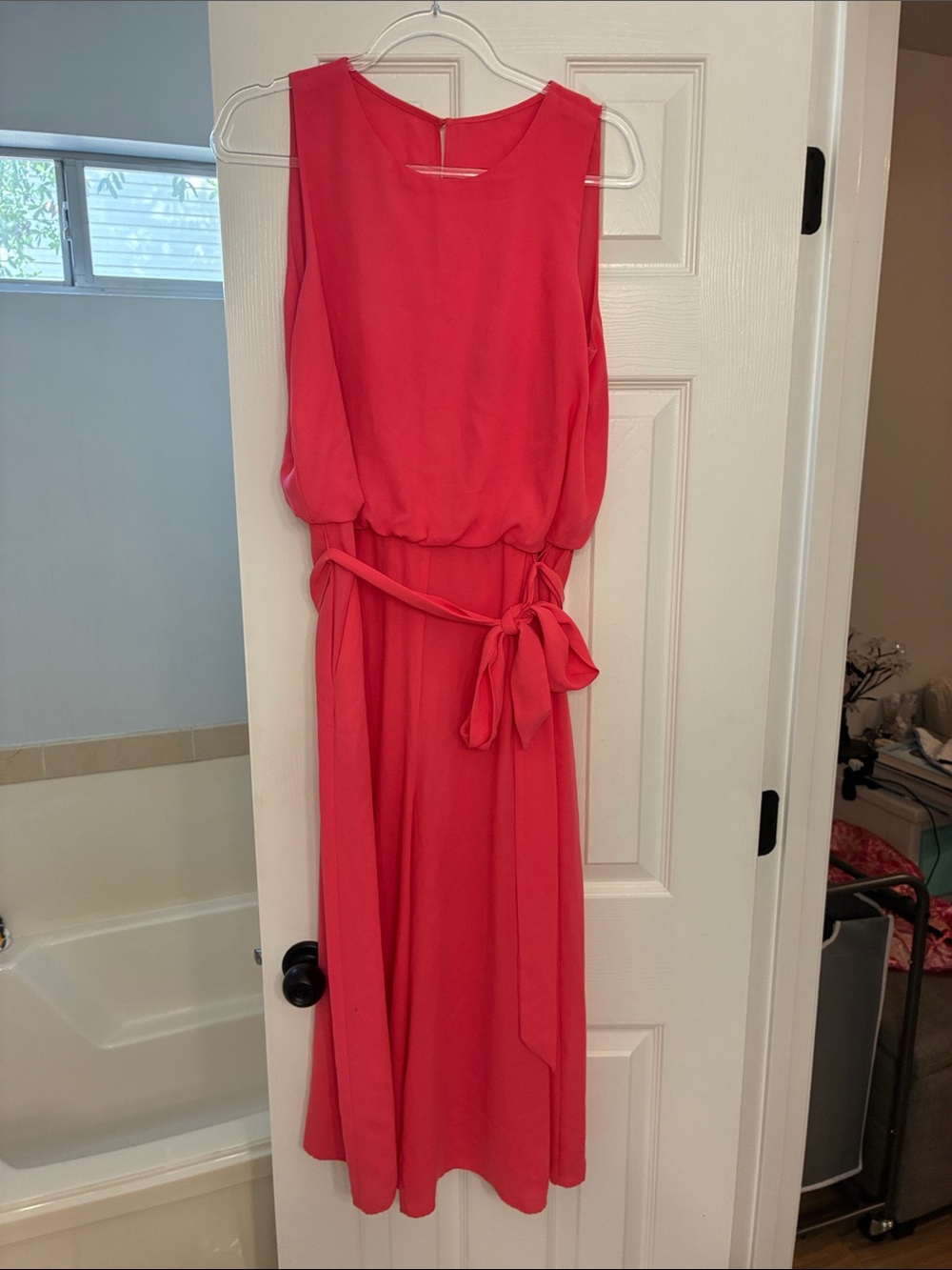 Vince Camuto Coral Sleeveless Midi Dress with Waist Tie